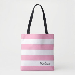 Tote Bag Fourre-tout rayé de rose et blanc personnalisé