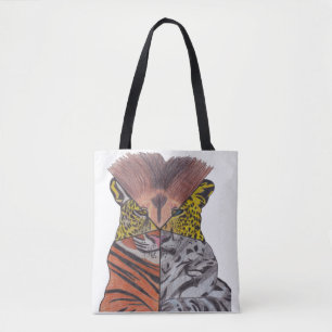 Tote Bag Fourre-tout tout-en-un - Gros Chats (blanc)