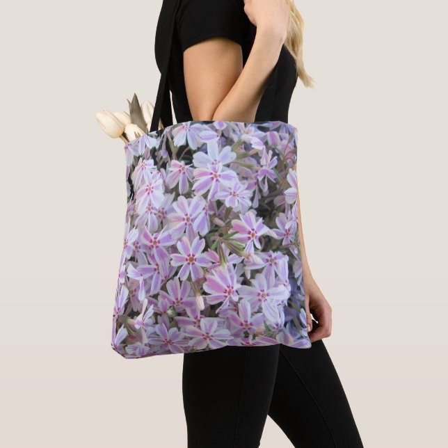 Tote Bag Fourre-tout tout-en-un - Phlox bonbon-rayé (De près)
