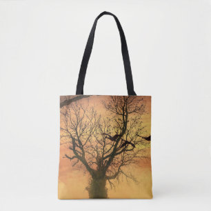 Tote Bag Fourre-tout Twisted Autumn Tree au coucher du sole