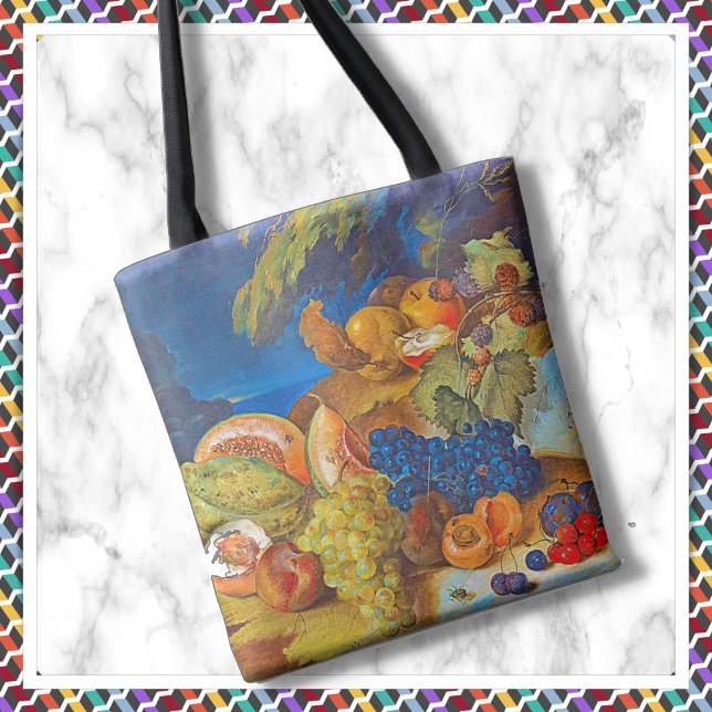 Tote Bag FOURRE-TOUT - Vie morte : Mélons, Raisins, Pêche,  (Créateur téléchargé)