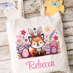 Tote Bag Fox Pâques Nom Enfants Filles Lapin