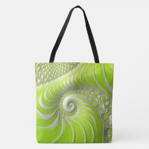 Tote Bag Fractale en spirale vert citron abstrait