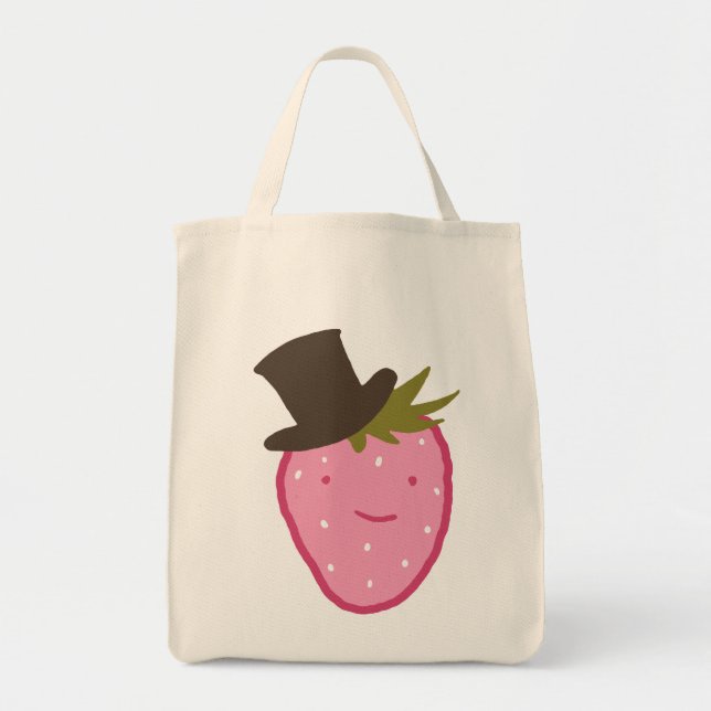 Tote Bag Fraise portant un chapeau haut-de-forme (Devant)