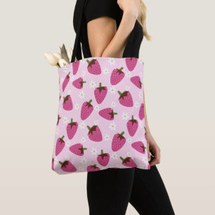 Tote Bag Fraises marguerites Flore motif Fille rose