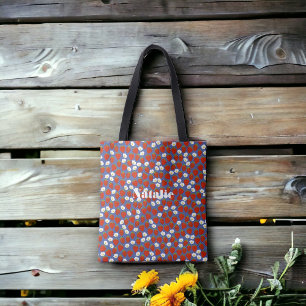 Tote Bag Fraises rouges et fleurs blanches dans la marine