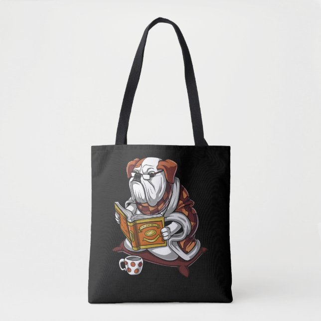 Tote Bag Français Bulldog livre lecture Chien drôle animal  (Devant)