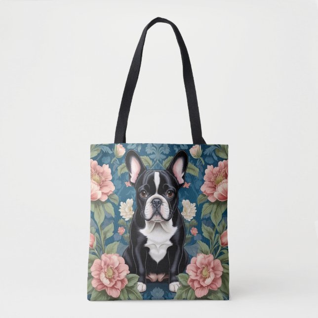 Tote Bag Français Bulldog William Morris Inspiré Floral (Devant)