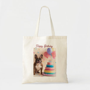 Tote Bag French Bulldog avec gâteau d'anniversaire