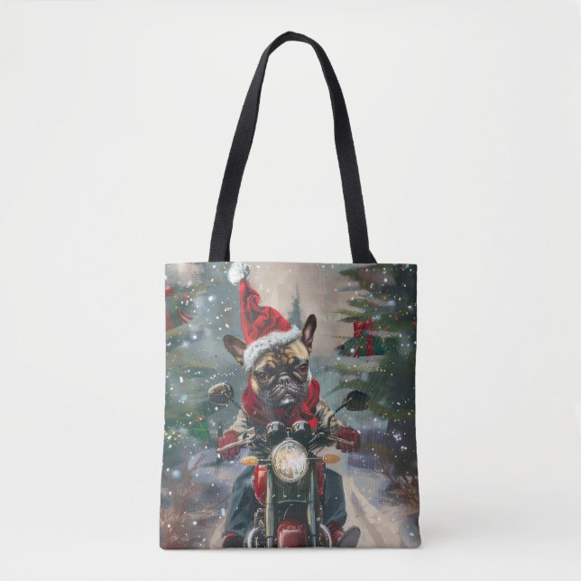Tote Bag French Bulldog Riding Moto Noël (Devant)