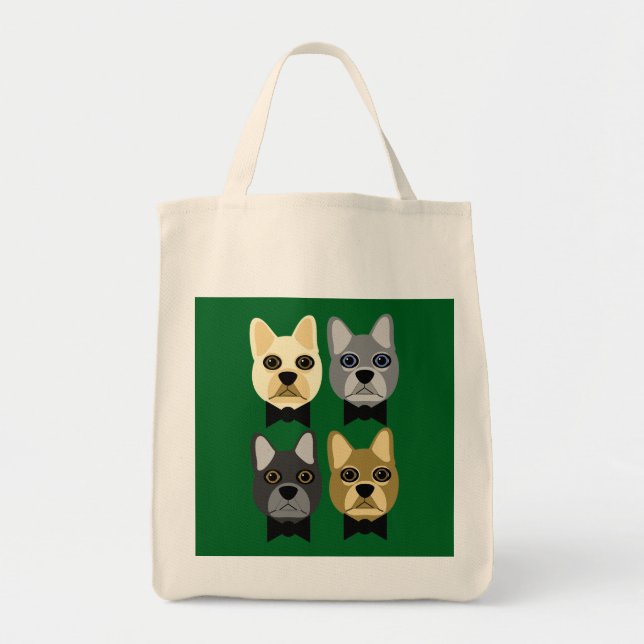 Tote Bag French Bulldogs Green (Devant)