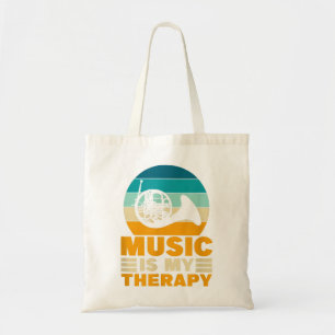 Tote Bag French Horn Music Is My Therapy Funny Music Love F