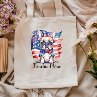 Tote Bag Frenchie Bulldog Mom Patriotic USA Flag 
