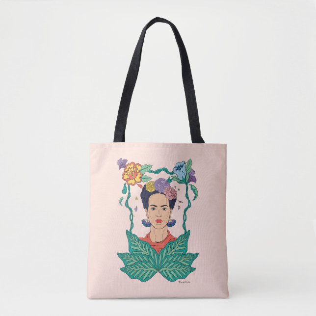 Tote Bag Frida Kahlo Graphisme du cadre floral (Devant)