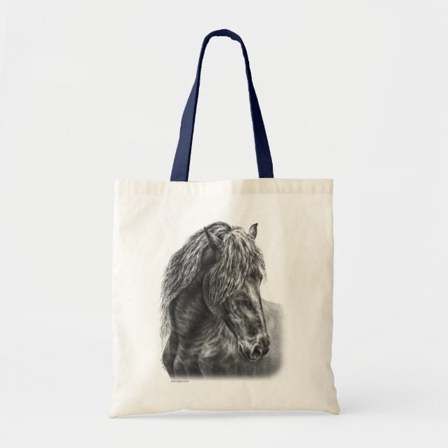 Tote Bag Friesian Horse Portrait Wavy Mane (Devant)