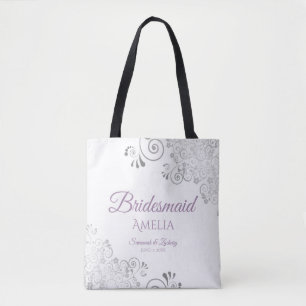 Tote Bag Frilly Silver & Lavender Bridesmaid Mariage blanc