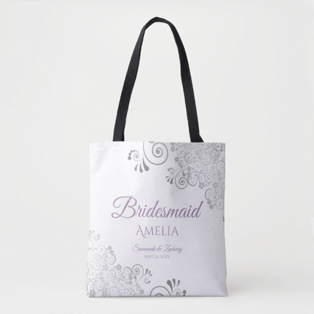 Tote Bag Frilly Silver & Lavender Bridesmaid Mariage blanc (Devant)