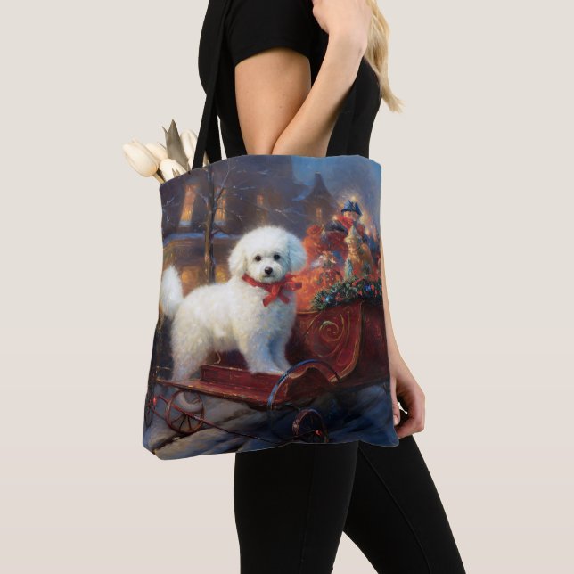Tote Bag Frise de Bichon Frise Festin de Noël (De près)