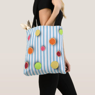 Tote Bag Fruits d'agrumes sur Bébé Blue Stripes Motif