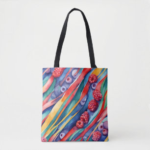 Tote Bag Fruits de baies et rayures colorées fraîches