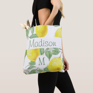 Tote Bag Fruits de citron jaune Été Amusants Monogramme ini