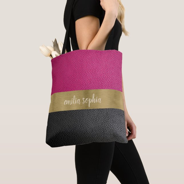 Tote Bag Fuchsia et Black avec or (De près)