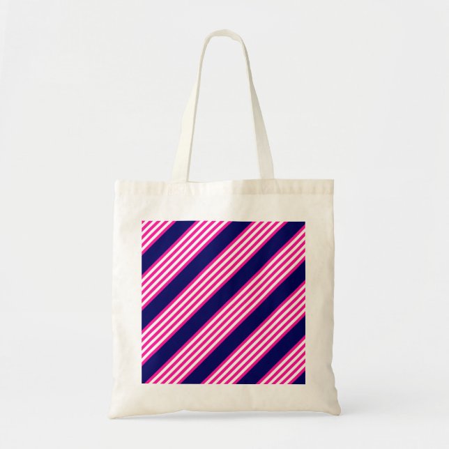 Tote Bag Fuchsia et blanc cinq bandes motif avec bleu (Devant)