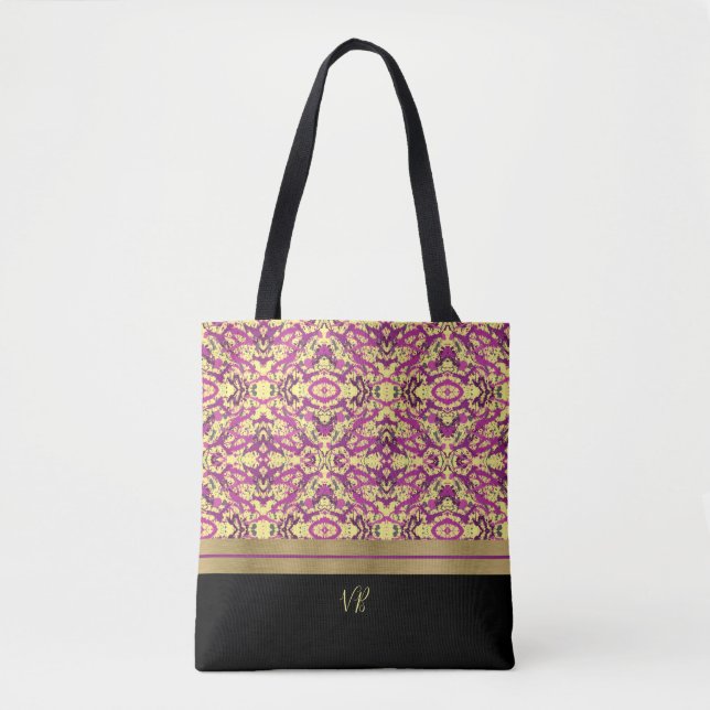 Tote Bag Fuchsia et Yellow Paint Splatter Monogrammé (Devant)