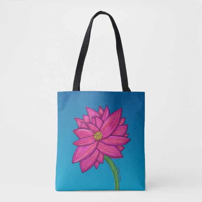 Tote Bag Fuchsia Pink Flower with blue background Tote (Devant)