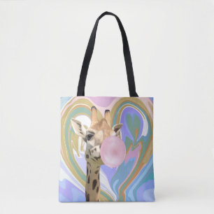Tote Bag Fun Bubblegum soufflant Giraffe Liquide Swirl Bleu