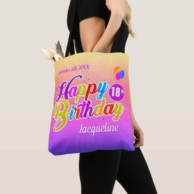 Tote Bag Fun Colorful Lettres Happy Birthday Name sur PINK (De près)