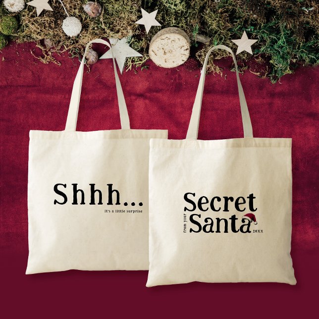 Tote Bag Fun Cute Shh It's A Surprise Secret Père Noël Casq (Créateur téléchargé)