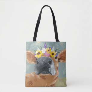 Tote Bag Fun de ferme - Vache avec couronne de fleurs