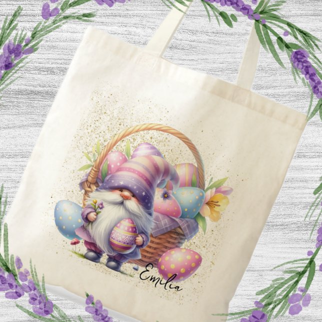 Tote Bag Fun Easter Egg Hunt Gnomes Glitter (Créateur téléchargé)