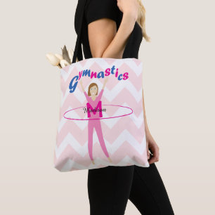 Tote Bag Fun Gymnastique texte Pink hula hoop girl Monogram