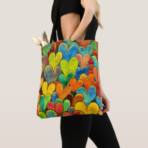 Tote Bag Fun Heart Motif Jaune Mix