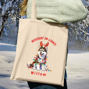 Tote Bag Fun Holiday Watercolor Jouer Chien Sibérien Husky