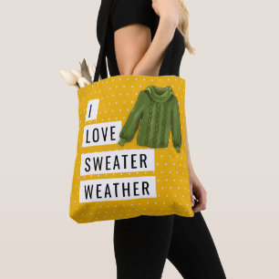 Tote Bag Fun J'adore Météo Pull Blanc Points Dorés