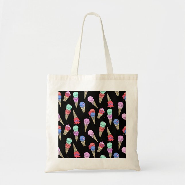 Tote Bag Fun Melty Summer Goth Crâne glace crème pastel noi (Devant)