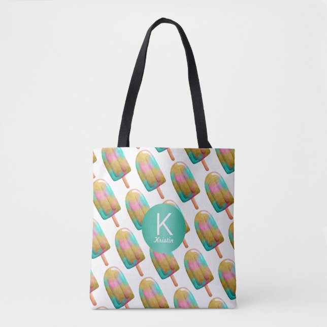 Tote Bag Fun Popsicle Motif avec votre Monogramme (Devant)