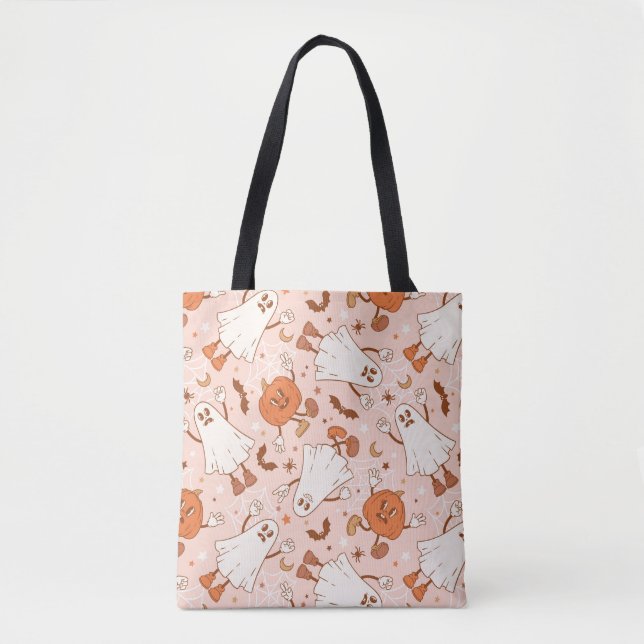 Tote Bag Fun Retro Ghost & Jack-O-Lantern Motif (Devant)