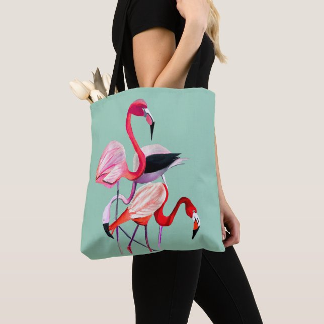 Tote Bag Fun rose flamingo aquarelle illustration (De près)