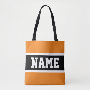 Tote Bag Fun Sporty Bold Orange Black Stripes Votre Texte