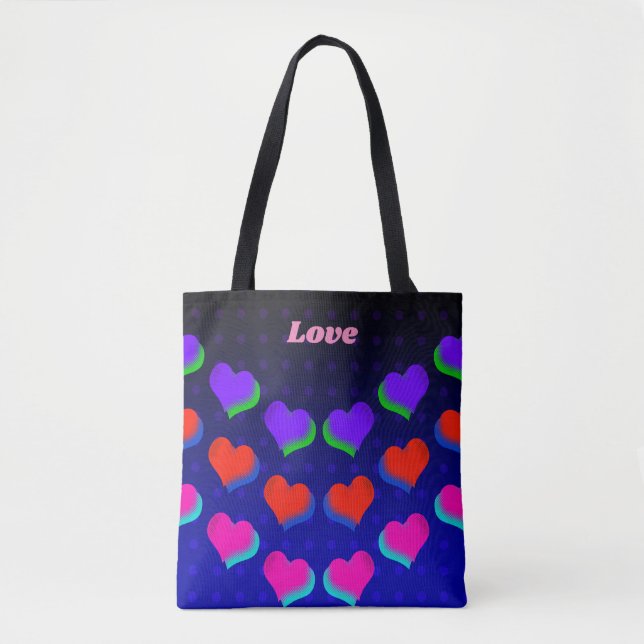 Tote Bag Fun Wild Neon Colorful Hearts Motif Love Design (Devant)