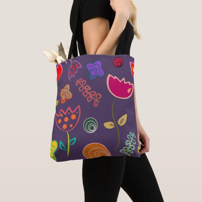Tote Bag Funky Tulip Pattern Purple (De près)
