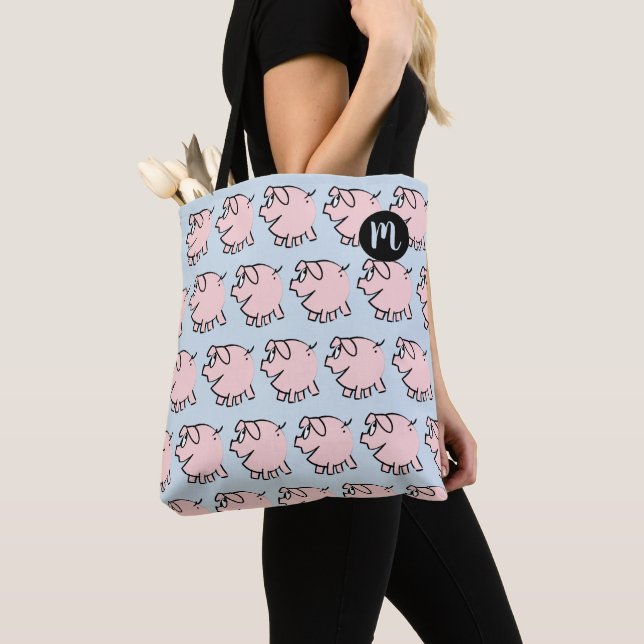 Tote Bag Funny 3 carotons Monogramme de cochon Choisir un S (De près)