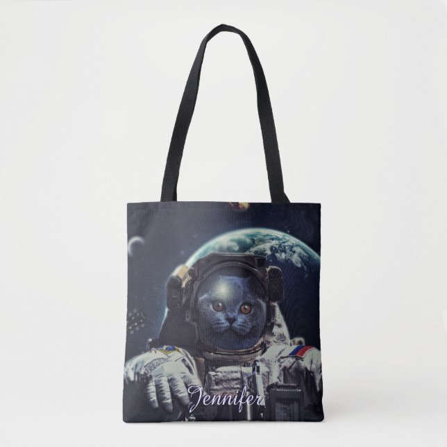 Tote Bag Funny Astronaut Shorthair Cat dans l'espace (Devant)