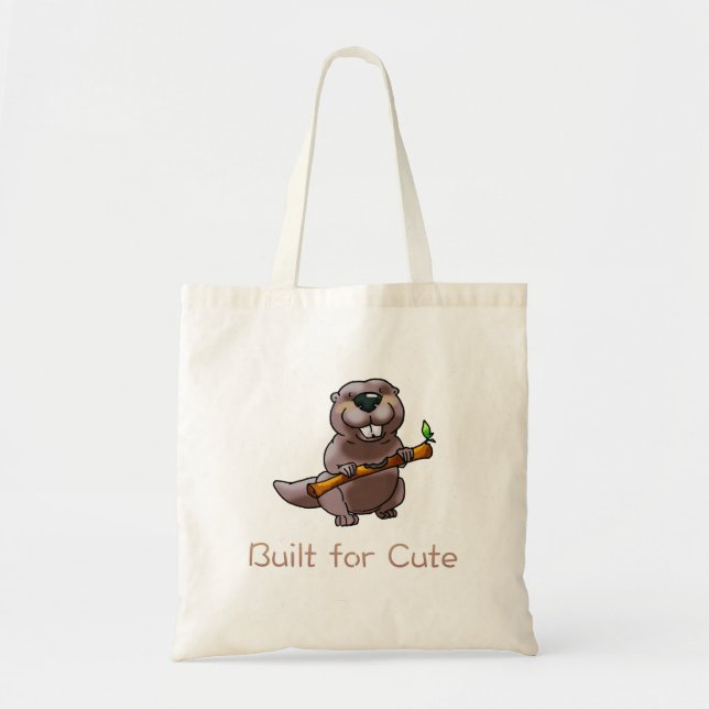 Tote Bag Funny Beaver Cartoon – Built for Cute (Devant)