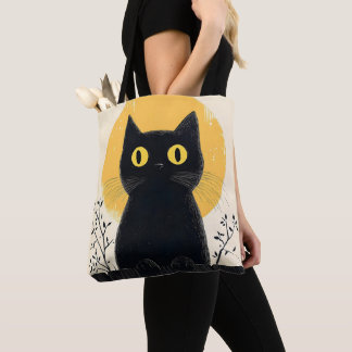 Tote Bag Funny Black cat with Full Moon