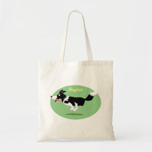 Tote Bag Funny Border Collie chien en course dessin animé